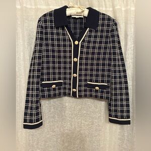 St. John Navy and White Checkered Blazer